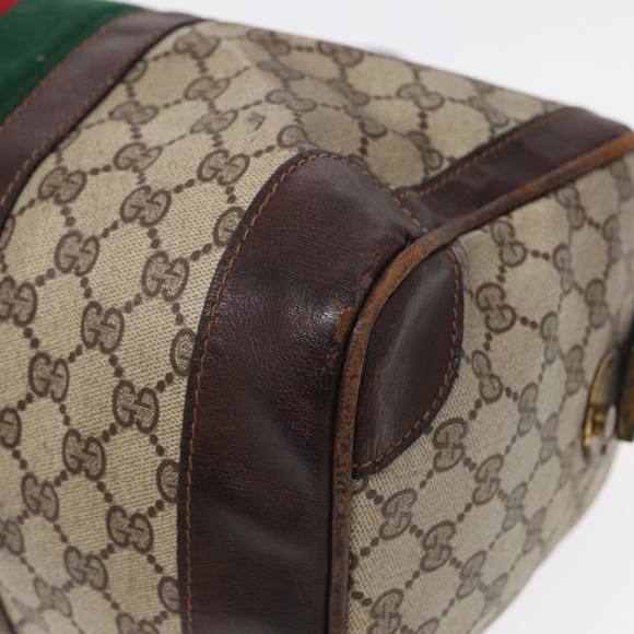 GUCCI GG Supreme Web Sherry Line Boston Bag PVC Beige Red Green Auth 84232 - Picture 8 of 16